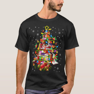 Camiseta Biblioteca de Árvore Xmas Lights Tree Book Lover L