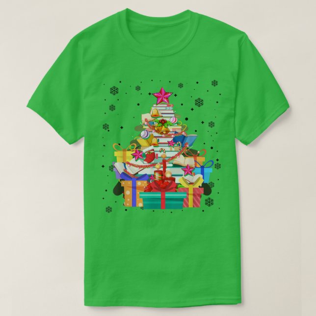 Camiseta Biblioteca de Árvore Xmas Lights Tree Book Lover L (Frente do Design)