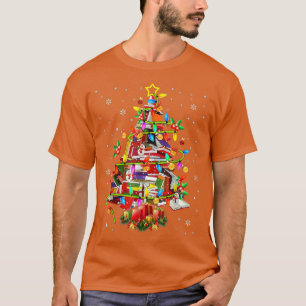 Camiseta Biblioteca de Árvore Xmas Lights Tree Book Lover L