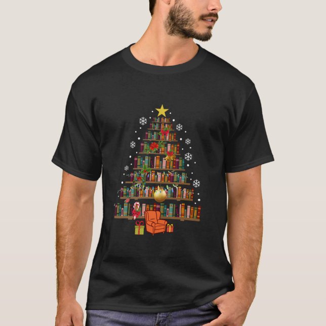 Camiseta Biblioteca de Natal Biblioteca Árvore Fócil Livro  (Frente)
