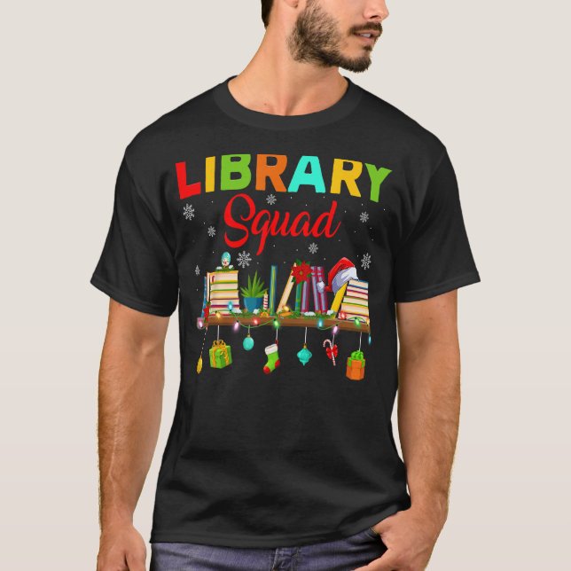 Camiseta Biblioteca Esquadrão Bookworm Xmas Lights Library  (Frente)