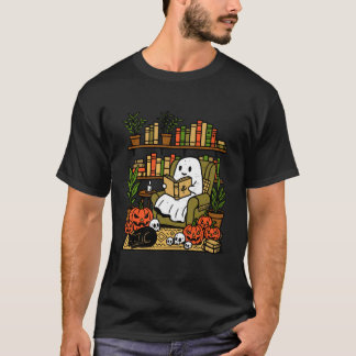 Camiseta Biblioteca Fantasma Lendo Livros Halloween Bibliot