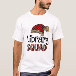 Camiseta Biblioteca Santa Hat Buffalo Xadrez Leopard Funny