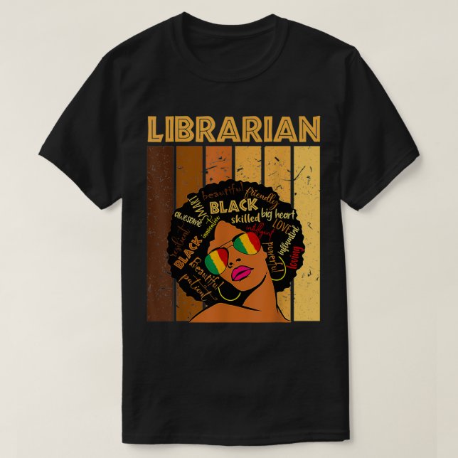 Camiseta Bibliotecária Afro-Americana Historia Negra (Frente do Design)