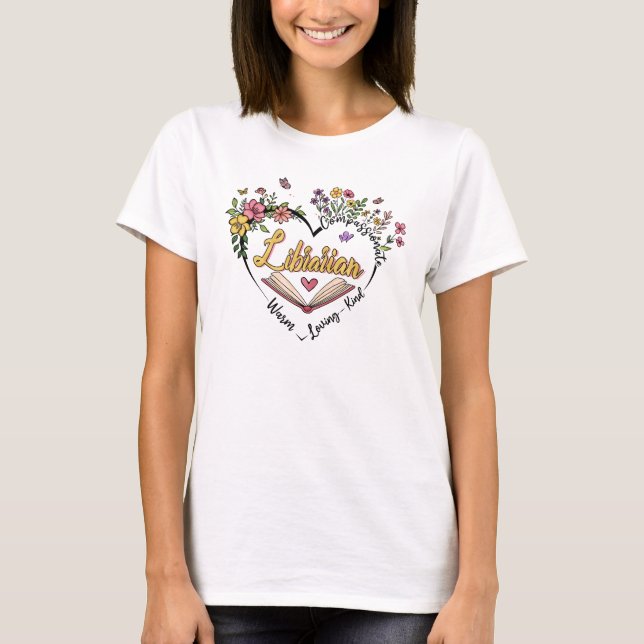 Camiseta Bibliotecário Compaixão - Design de Coração Floral (Frente)