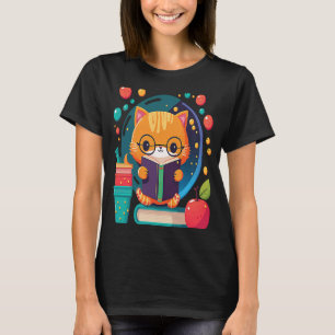 Camiseta Bibliotecário de Gatos Bonitos Lendo Dia de Libera