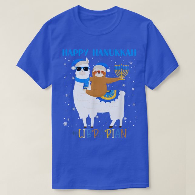 Camiseta Bibliotecário Engraçado Llama Sloth Menorah Hanukk (Frente do Design)