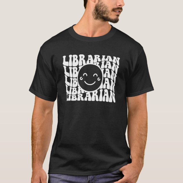 Camiseta Bibliotecário Escolar De Groovy De Volta À Escola  (Frente)