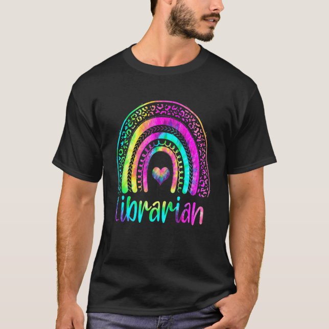 Camiseta Bibliotecário Escolar Gravata Tie Dye Arco-íris Le (Frente)