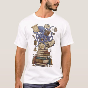 Camiseta Bibliotecário polvo sobre livros