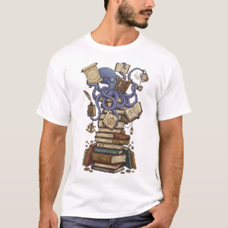 Camiseta Bibliotecário polvo sobre livros