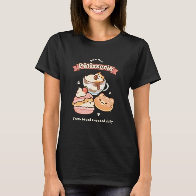 Camiseta Bichi Mao Patisserie Fresh Bread Kneaded Cute Cat  (Frente)