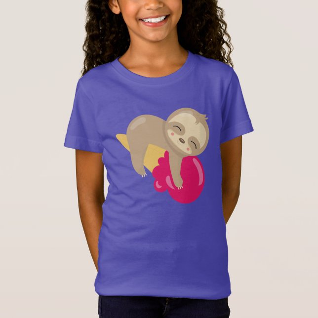Camiseta Bicho-Preguiça Bebê Sonolento Em Cone De Sorvete (Frente)