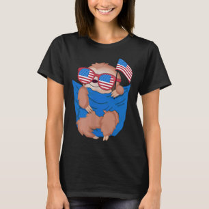 Camiseta Bicho-Preguiça de Bolso Fofo 4 de Julho Bandeira A