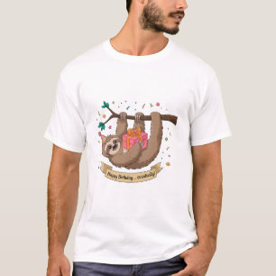 Camiseta Bicho-preguiça Engraçado Fofo Feliz Aniversário