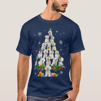 Camiseta Bichon Frise Árvore de Natal Luz Engraçado Cachorr