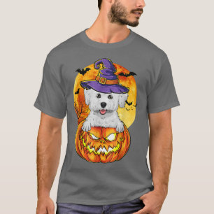 Camiseta Bichon Frise Bruxa Abóbora Cachorro de Halloween D