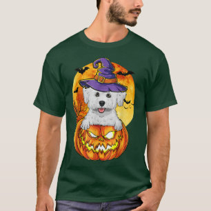 Camiseta Bichon Frise Bruxa Abóbora Cachorro de Halloween D