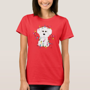 Camiseta Bichon Frise com luzes de Natal