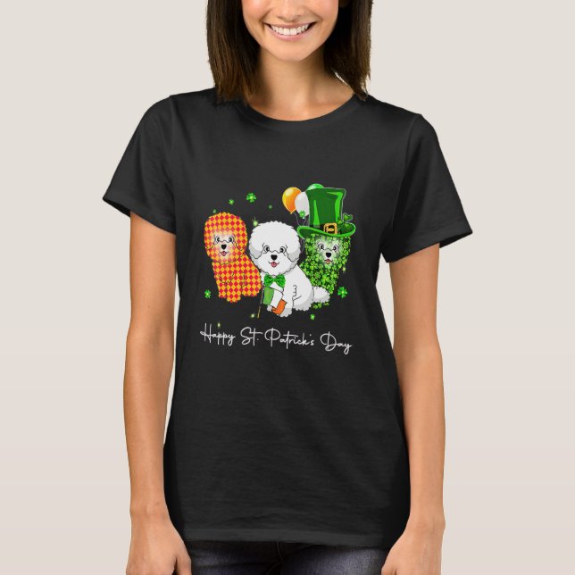 Camiseta Bichon Frise Dia de São Patrício Boys Miúdas Shamr (Frente)