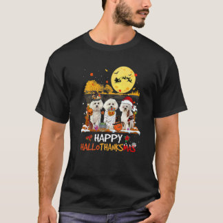 Camiseta Bichon Frise Feliz Hallothanksmas Dia das Bruxas D