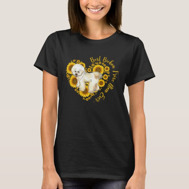 Camiseta Bichon Frise Mom Sunflower Heart  Mother s Day (Frente)