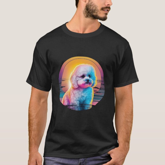 Camiseta Bichon Frise Synthwave 80s Retrowave Aesthetic (Frente)