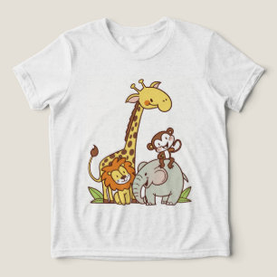 Camiseta Bichos De Cartoon Bonitos - Girafa, Leão E Macaco