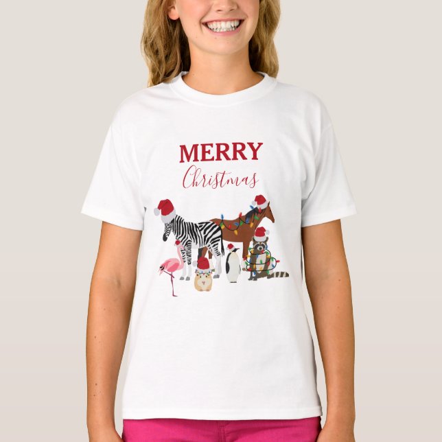 Camiseta Bichos de Natal engraçados e bonitos Noel Hats Lig (Frente)