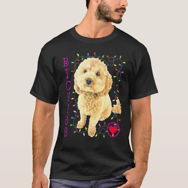 Camiseta Bichpoo Cachorro Cachorro Cachorro Cruzando Noodle (Frente)