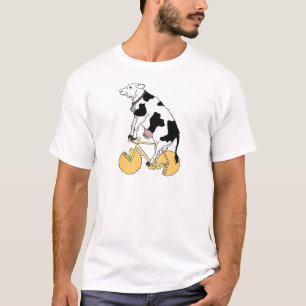 Camiseta Bicicleta da equitação da vaca com as rodas da