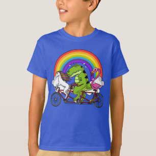 Camiseta Bicicleta da equitação do flamingo do dinossauro