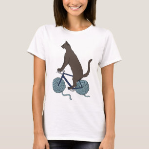 Camiseta Bicicleta da equitação do gato com as rodas da