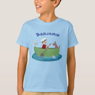 Camiseta Bicicleta de barco a remos, menino e cão bonito