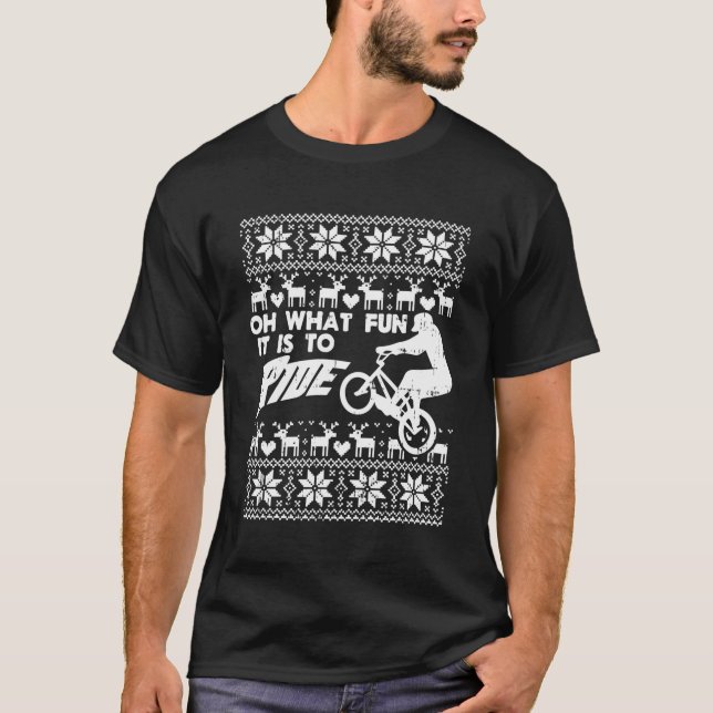 Camiseta Bicicleta de Natal Feia, Ciclista de Montanha (Frente)