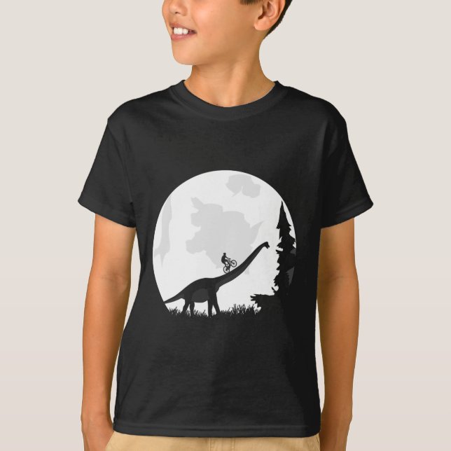 Camiseta Bicicleta Em Uma Silhueta De Lua De Dinossauro Mtb (Frente)