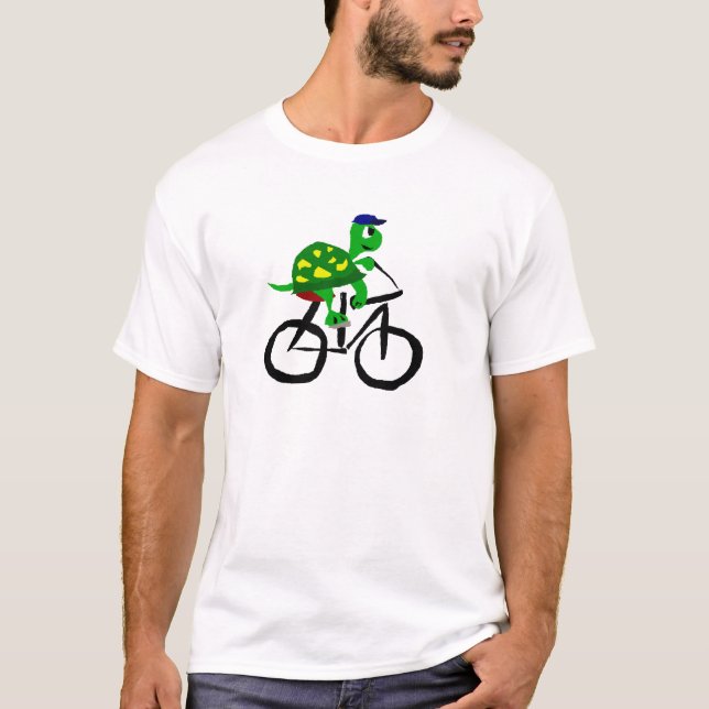Camiseta Bicicleta engraçada da equitação da tartaruga (Frente)