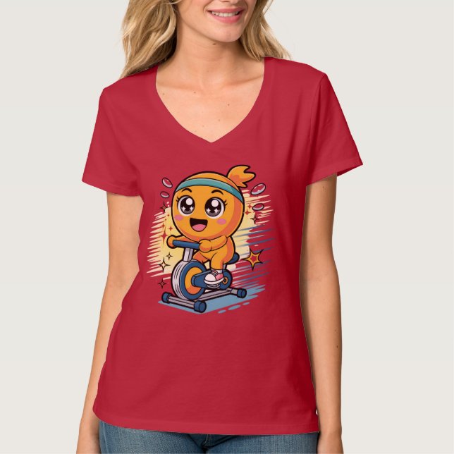 Camiseta Bicicleta Ergométrica de Exercícios Laranja Fofo D (Frente)