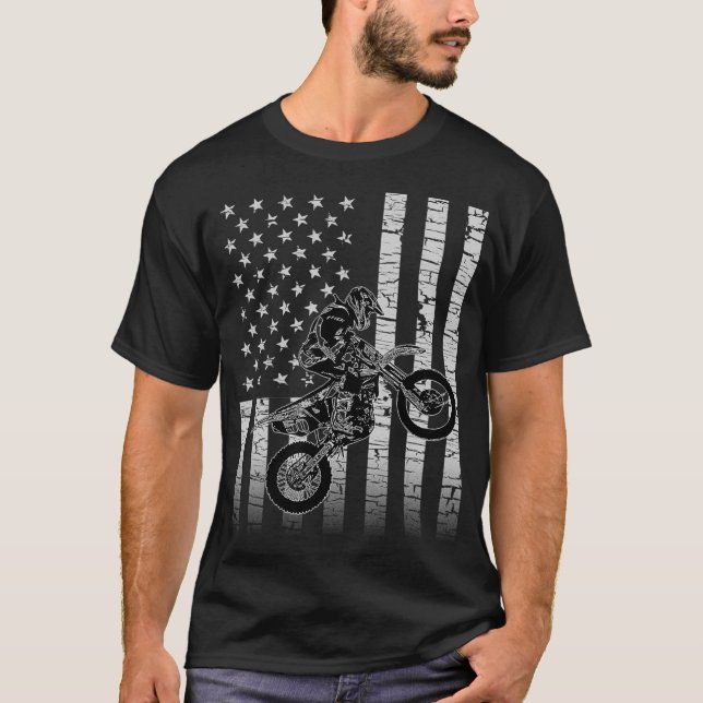 Camiseta Bicicleta Motocross Dirt com Bandeira Americana (Frente)