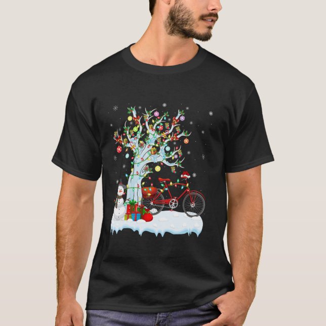 Camiseta Bicicleta Santa Hat, Árvore de Iluminação Biciclet (Frente)