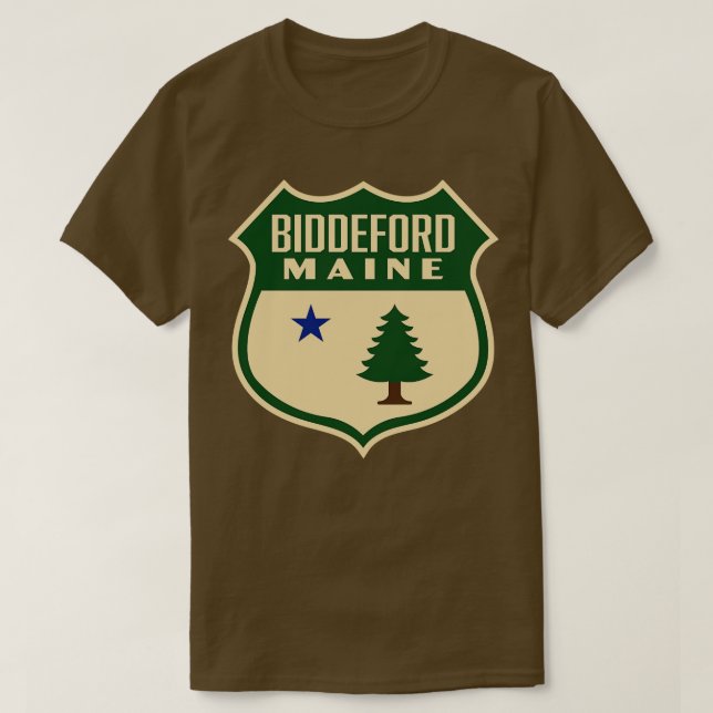 Camiseta Biddeford Maine Retro Pine Tree Shield Green (Frente do Design)