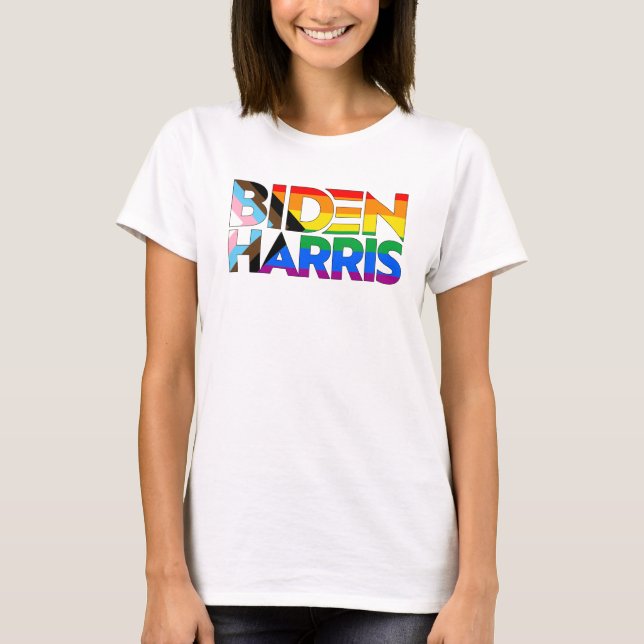 Camiseta Biden Harris LGBTQ+ Progresso Orgulho (Frente)