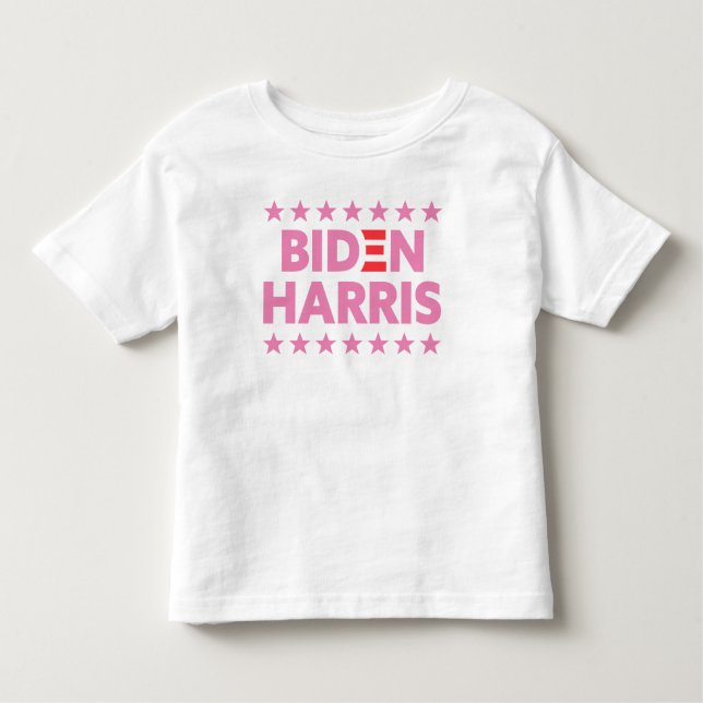 Camiseta Biden / Harris Suporte Eleitoral Estrelas Rosa (Frente)