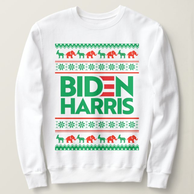 Camiseta BIDEN HARRIS UGLY CHRISTMAS SWEATER (Verde) (Frente do Design)