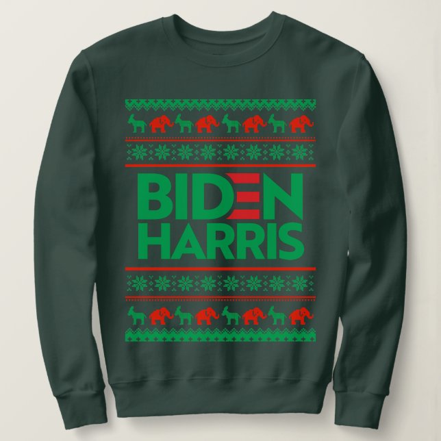 Camiseta BIDEN HARRIS UGLY CHRISTMAS SWEATER (Verde) (Frente do Design)