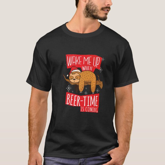 Camiseta Bier Faultier Spruch  Wake Me Up When Beer Time Is (Frente)