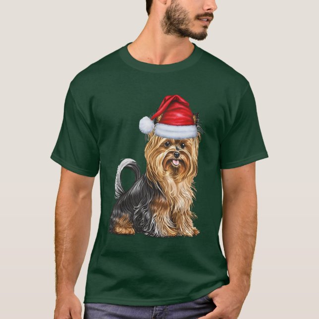 Camiseta Biewer Terrier Dog Frio Natal (Frente)