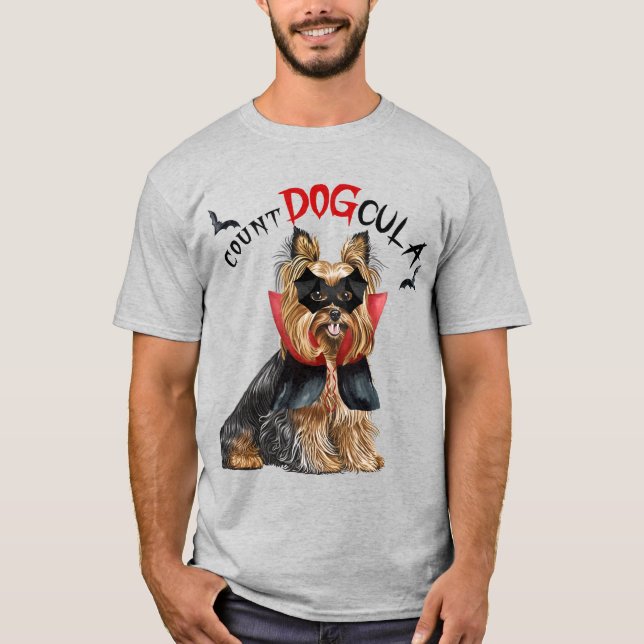 Camiseta Biewer Terrier Dog Vampire Dog Dia de as Bruxas en (Frente)