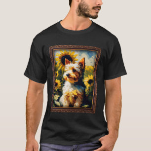 Camiseta Biewer Terrier Pintando Flor de Girassol Mulheres