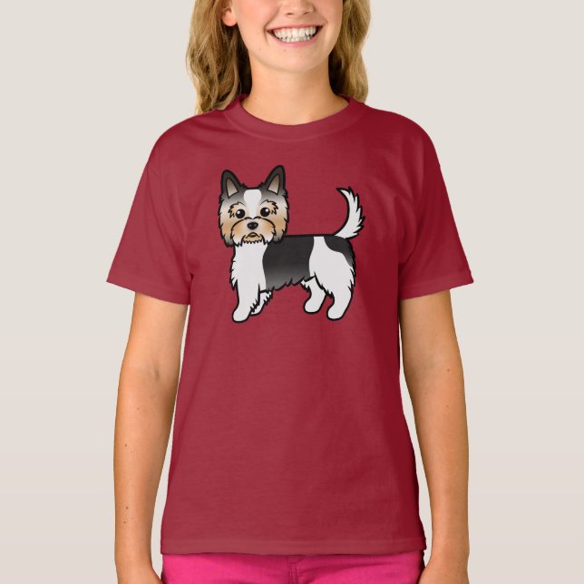 Camiseta Biewer Terrier Yorkshire Terrier Cute Cartoon (Frente)